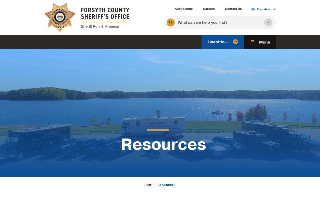 Forsyth County Sheriff resources page linking to official most wanted and Crime Stoppers channels