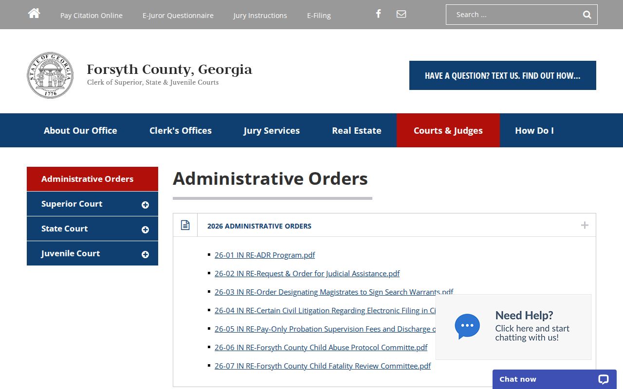 Forsyth County Clerk administrative orders related to criminal case flow