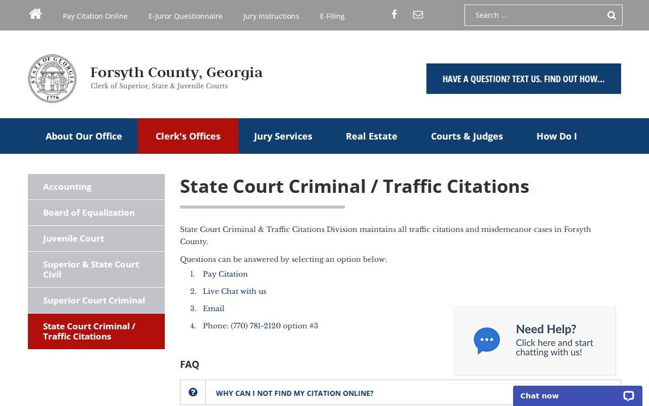 Forsyth County State Court criminal and traffic citation instructions