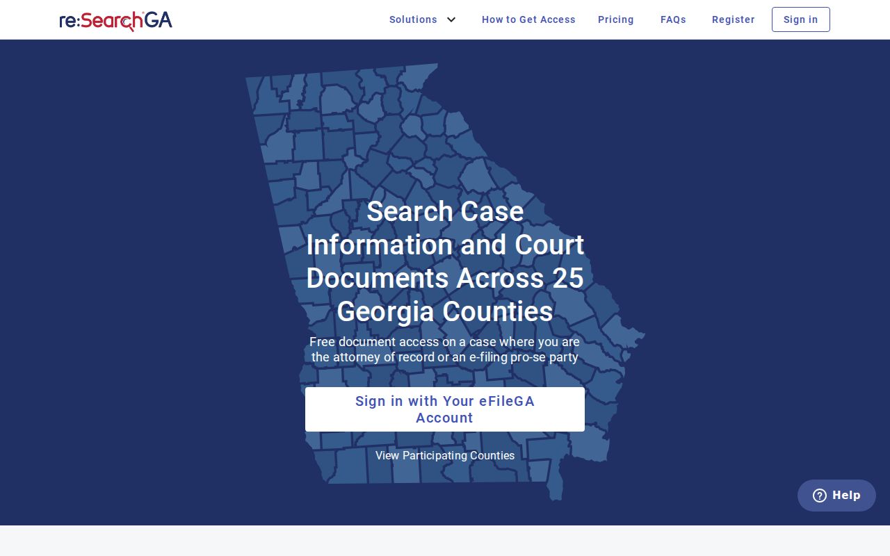 Blank reSearchGa case-search access screen linked by the Forsyth County Clerk